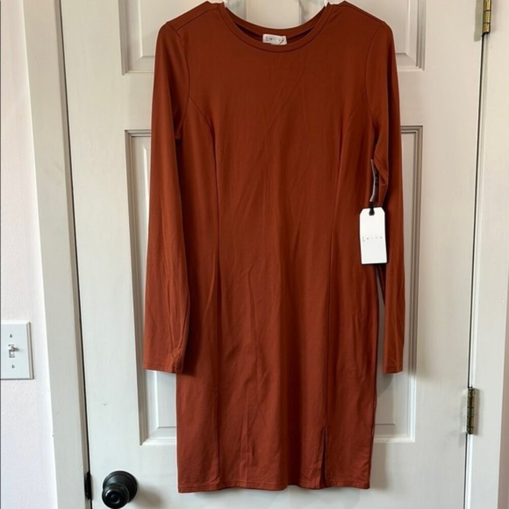 NWT Leith Lightweight Rust Clay Long Sleeve Mini Dress - Size Small